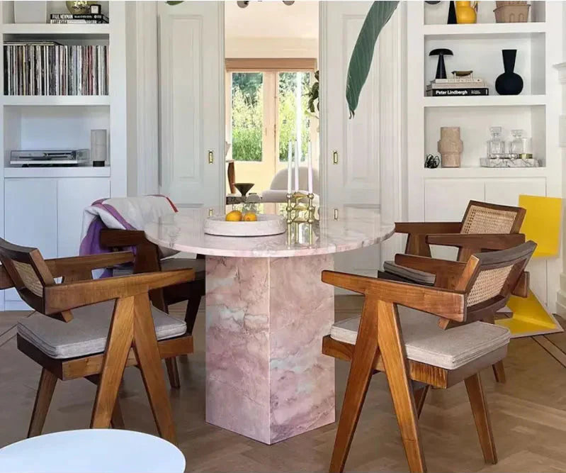 Elegant Pink Natural Marble Coffee Table - Modern Living Room Accent Furniture