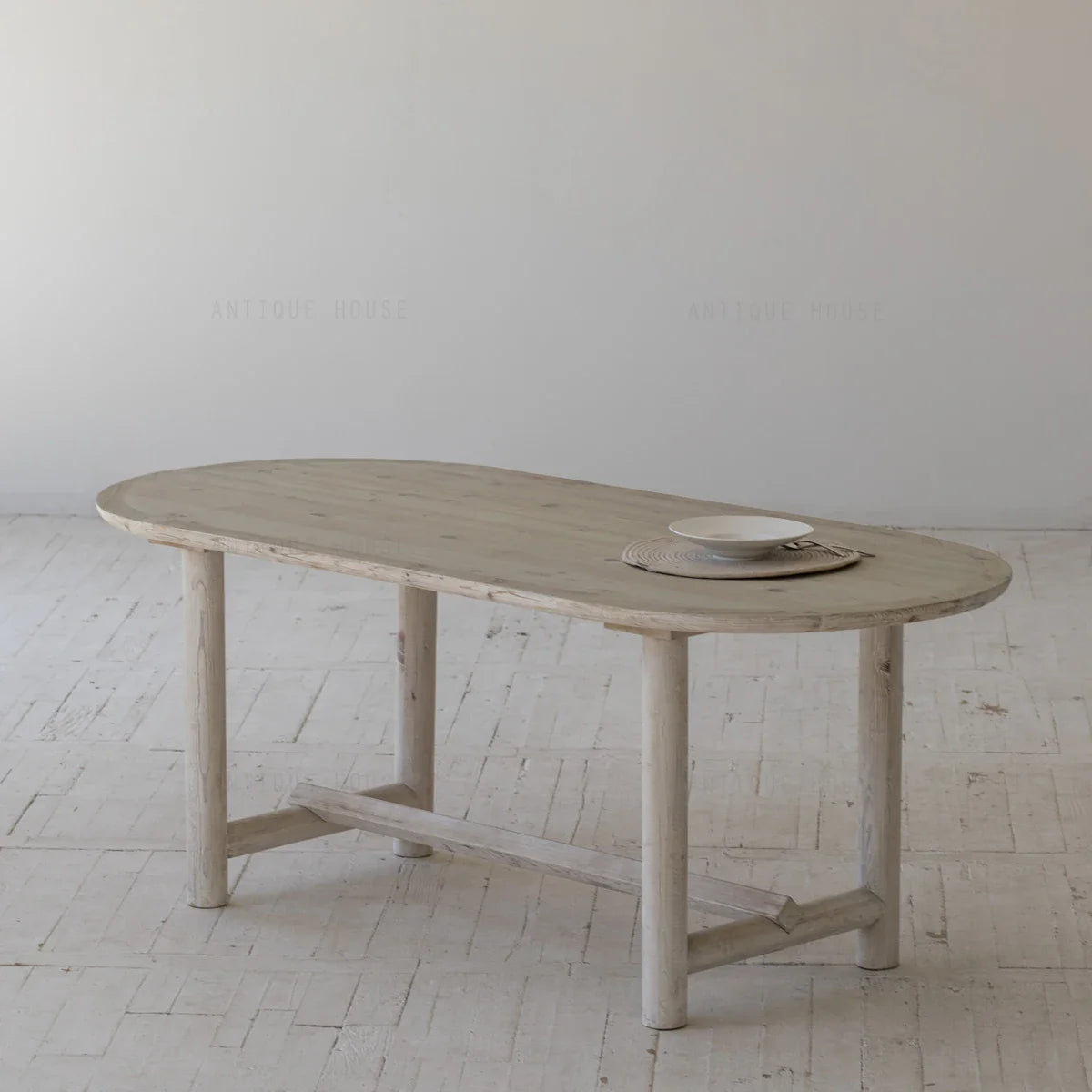 Elegant French Farmhouse Reclaimed White Pine Wood Dining Table Seats Eight
