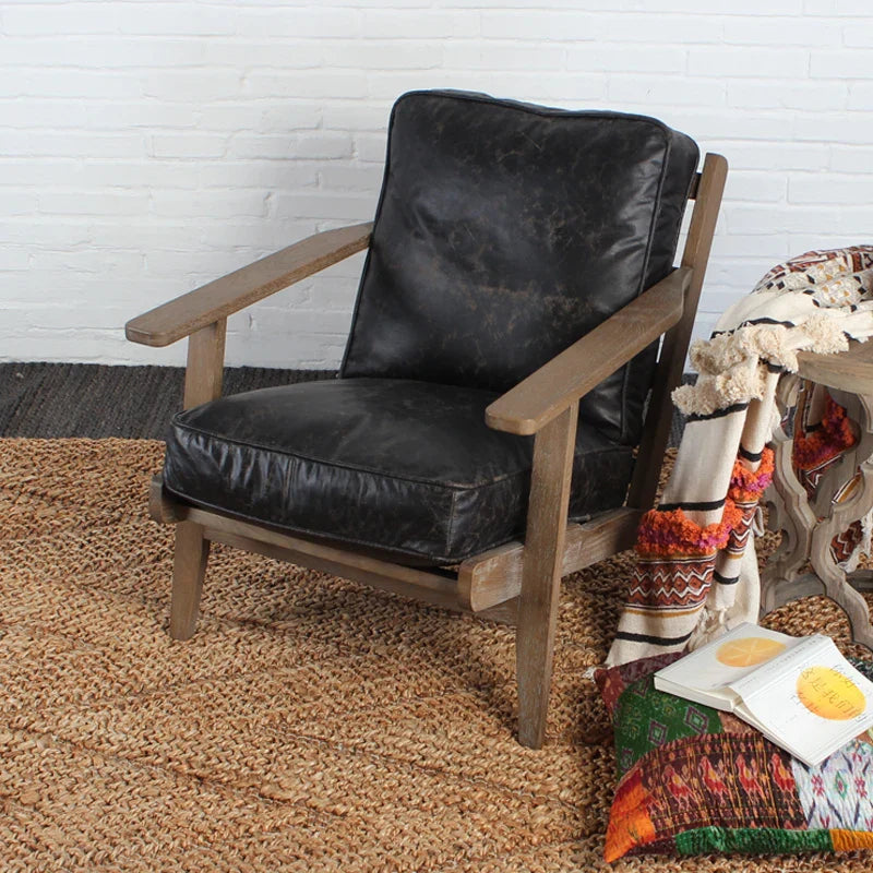 Elegant French Country Solid Oak Leather Recliner Leisure Chair