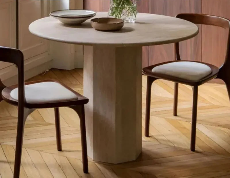 Elegant White Natural Travertine Round Dining Table - 4 Person Modern Home