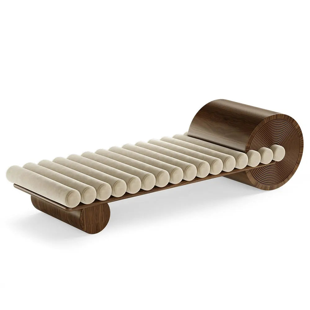 Modern Solid Wood Long Bench - Velvet & Leather Daybed Ottoman