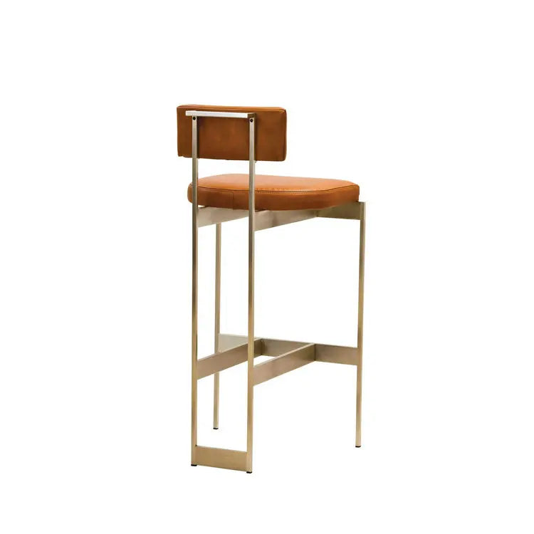 Luxury Modern Hand-Made Brass Gold Bar Stools, High Leather Kitchen & Commercial Furniture