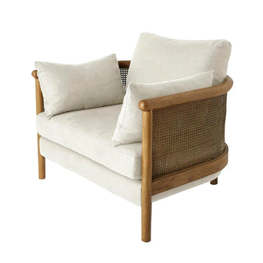 Modern Natural Rattan Wood Frame Armchair for Living Room Occasional Seating