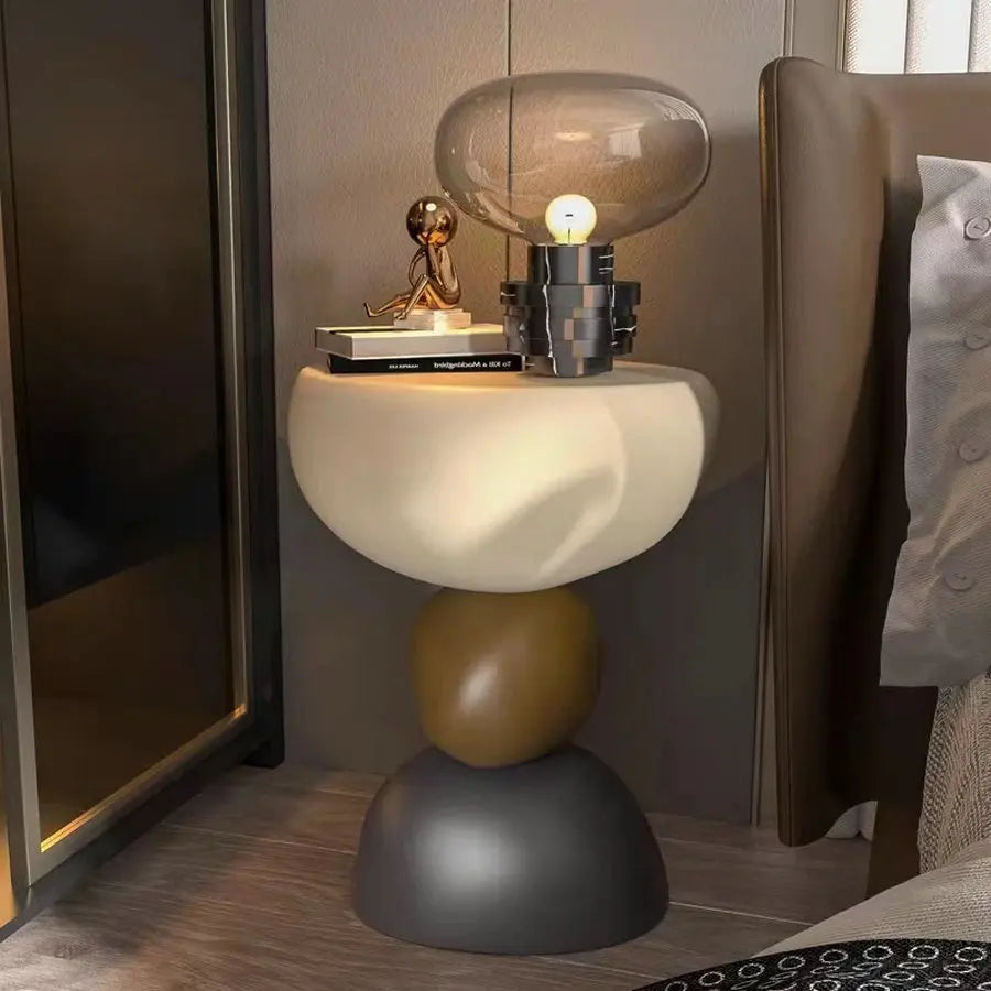 Modern Fiberglass Stack Art Side Table, Minimalist Living Room End Table