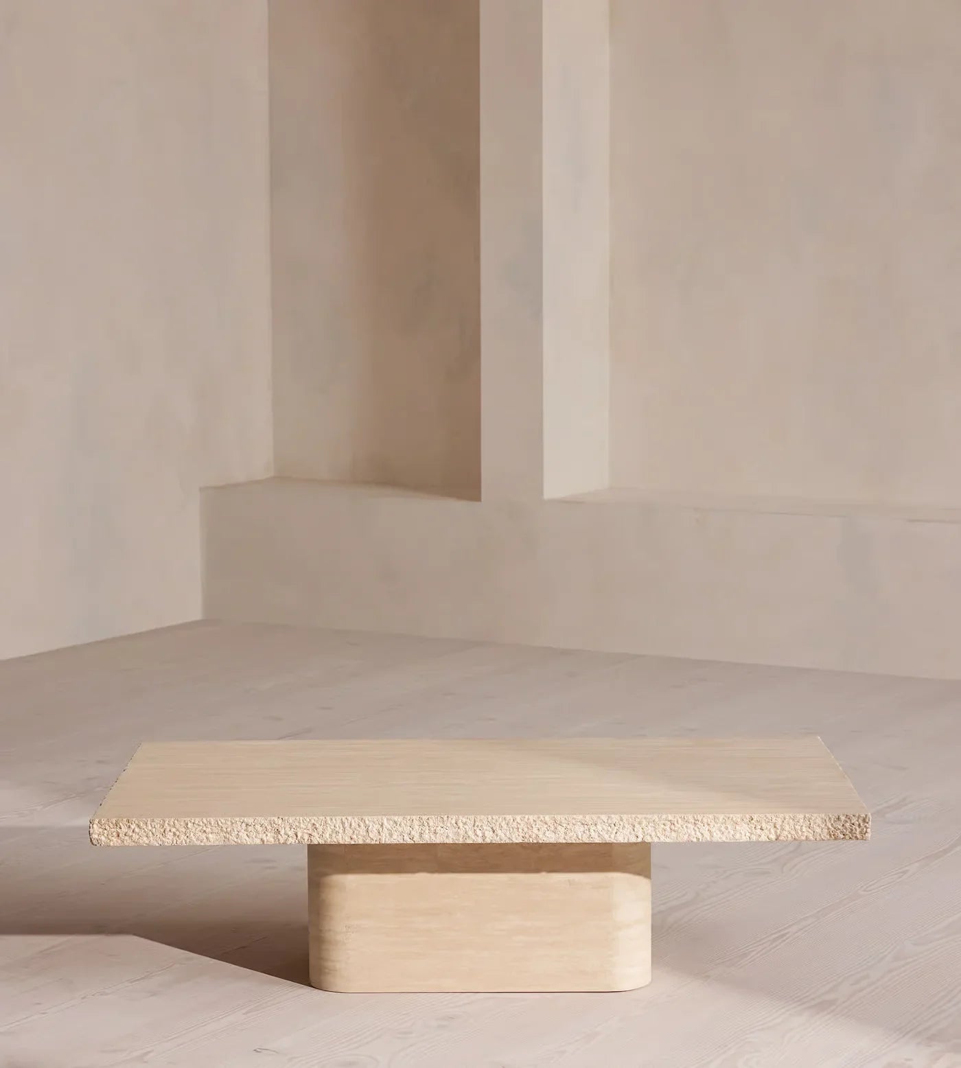 Elegant Italian Minimalist Beige Travertine Square Coffee Table for Luxury Living Room