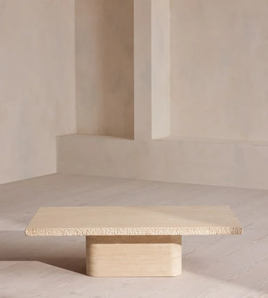 Elegant Italian Minimalist Beige Travertine Square Coffee Table for Luxury Living Room
