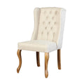 Luxurious French Wingback Linen Tufted Dining Chair, Solid Oak Frame