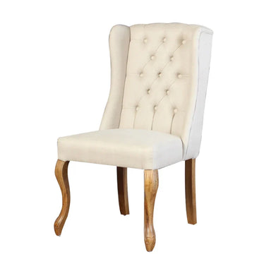 Luxurious French Wingback Linen Tufted Dining Chair, Solid Oak Frame
