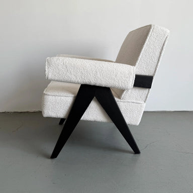 Boucle Creme Lounge Armchair with Black Oak Frame - Modern Comfort Seating