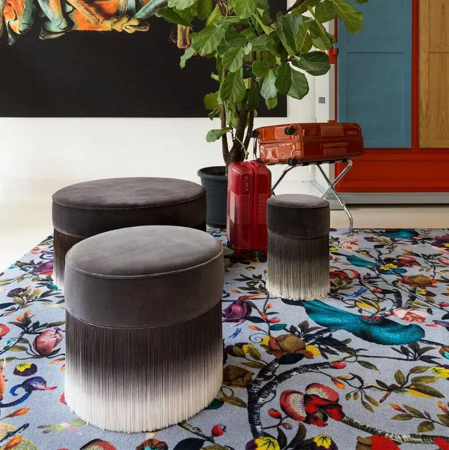 Luxury Velvet Tassel Pouf Ottoman for Living Room Vanity Stool
