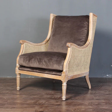 Elegant French Rattan Back Solid Oak Wood Living Room Armchair Sofa