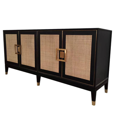 Chic Modern Oak Wood Rattan Sideboard Buffet Cabinet with Storage Doors