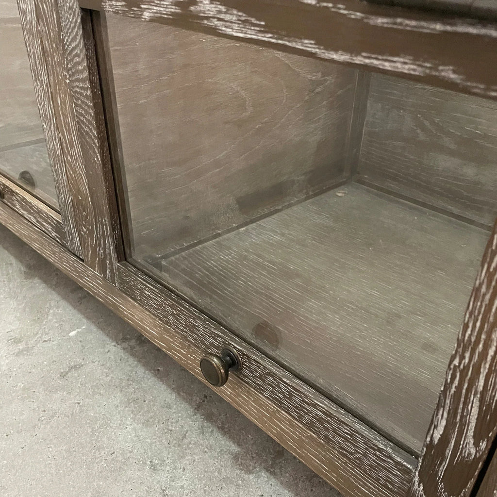 Elegant Glass Top Solid Oak Wood Coffee Table with Storage Drawers