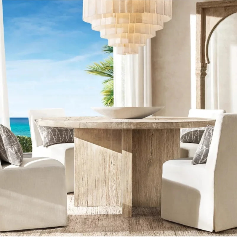 Elegant Solid Oak Round Dining Table for Luxury Homes and Commercial Spaces