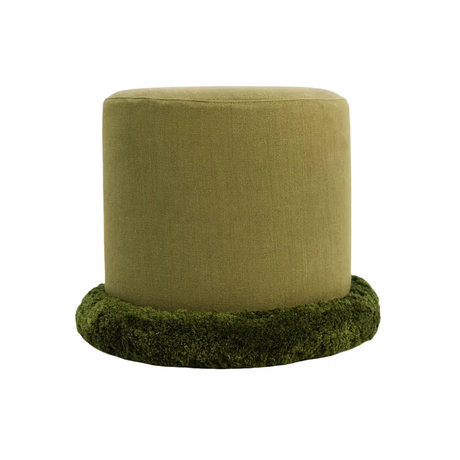 Chic Velvet Round Ottoman Bench with Fringe Tassels, Modern Wood Pouf Chair