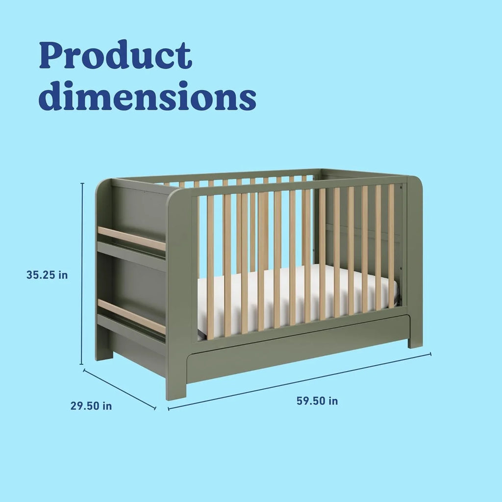 Versatile 4-in-1 Convertible Nursery Crib with Storage Drawer, Toddler Bed, Daybed, Bookshelves