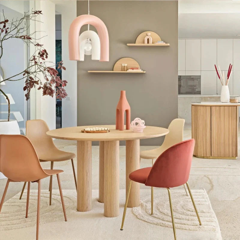 Modern Solid Oak Round Dining Table with Cylinder Legs - Stylish Home Furniture
