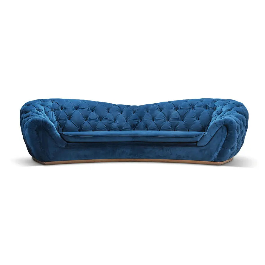 Modern Classic Navy Blue Velvet Tufted 3-Seater Corner Sofa