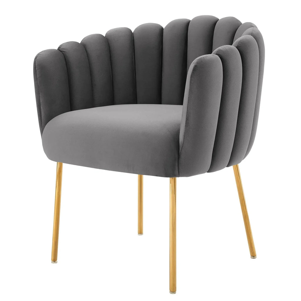 Luxurious Channel Tufted Velvet Armchair Modern Dining Chair Accent Seating