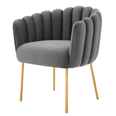 Luxurious Channel Tufted Velvet Armchair Modern Dining Chair Accent Seating