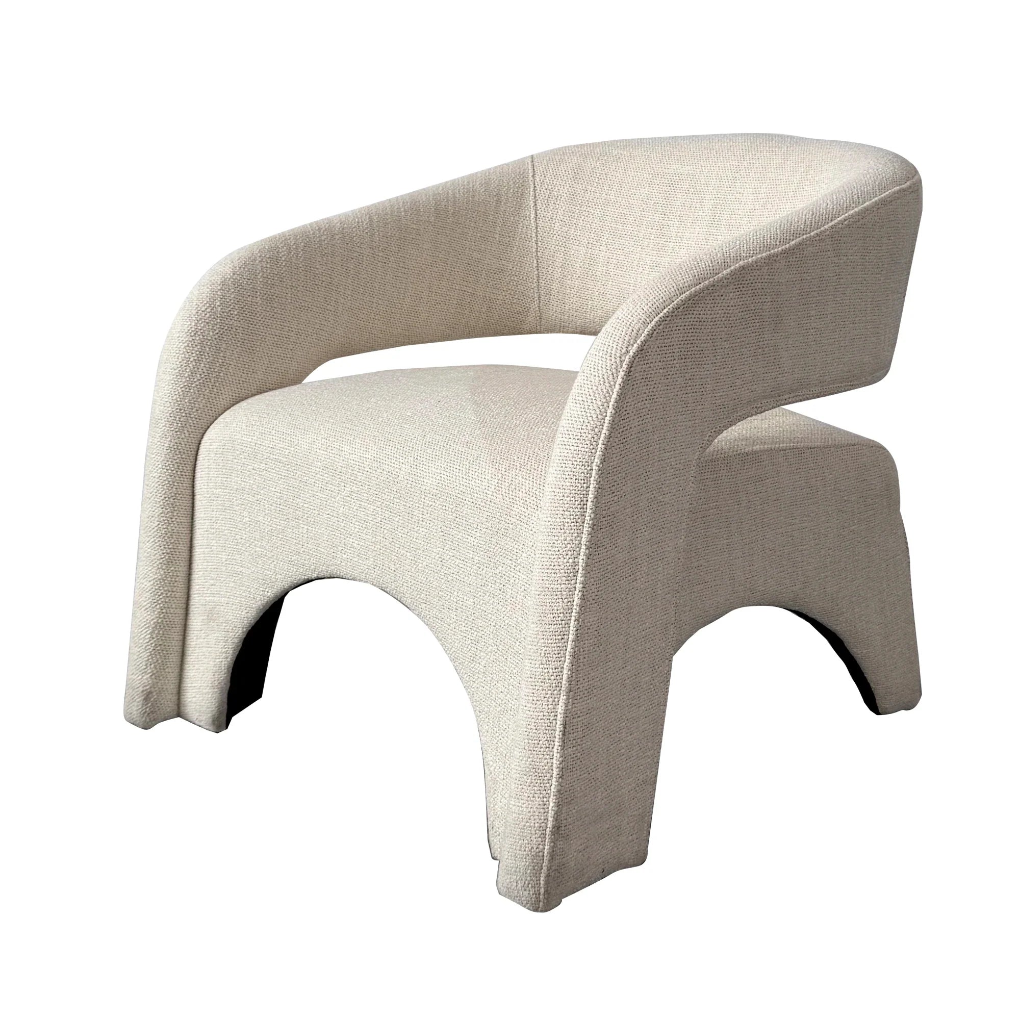 Elegant Cream Fabric Accent Chair, Linen Armchair with Modern Curved Design