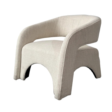 Elegant Cream Fabric Accent Chair, Linen Armchair with Modern Curved Design