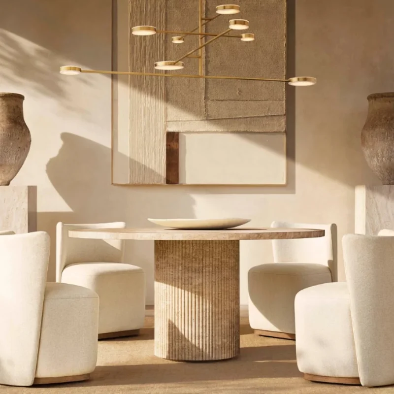 Luxury Round Cave Stone Dining Table | Custom Sizes for Villas, Hotels, Restaurants