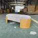 Elegant Oval Chenille Upholstered Long Bench with Durable Solid Oak Frame