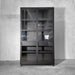 Elegant Solid Oak Wood Black Glass Display Cabinet Bookcase for Living Room