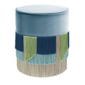Elegant Velvet Round Ottoman Footstool with Tassels, Chic Fringed Pouf
