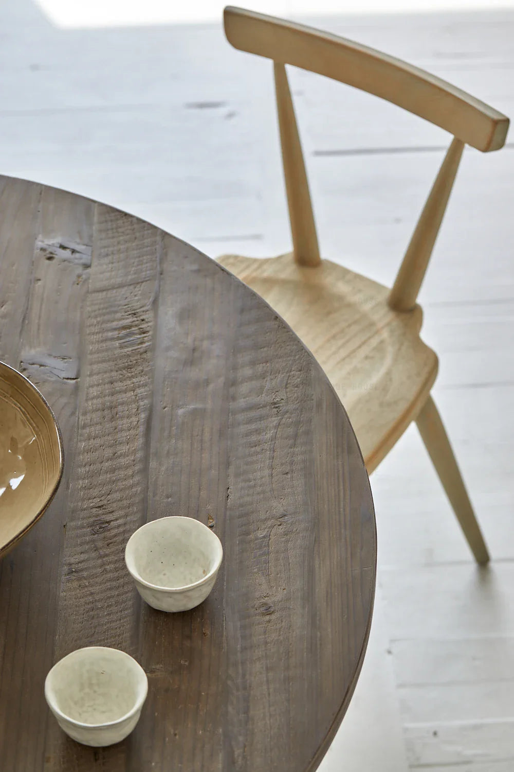 Rustic Reclaimed Pine Round Dining Table - Natural Wabi Sabi Wood Furniture