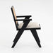 Chic Black Oak Cane Rattan Dining Chair with Upholstered Armrests