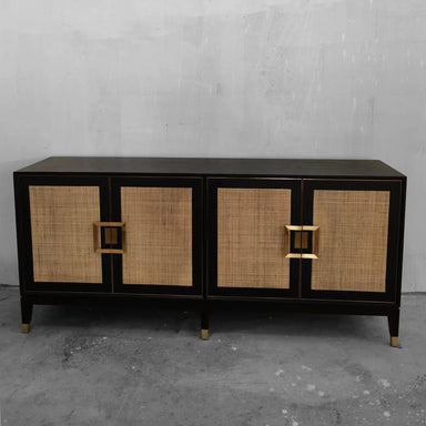 Chic Modern Oak Wood Rattan Sideboard Buffet Cabinet with Storage Doors