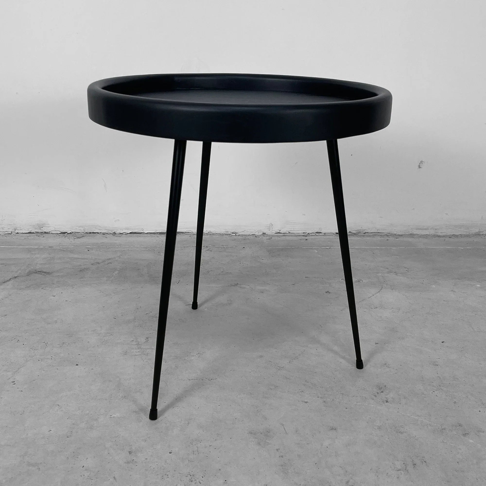 Solid Oak Round Side Table, Black Metal Legs, Living Room Accent