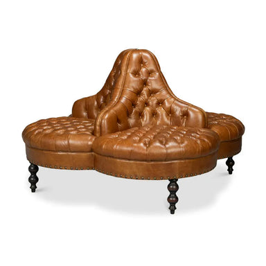 Vintage Tufted Faux Leather Round Lobby Sofa Set for Salon