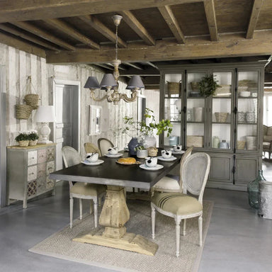 Antique Industrial Zinc Top Solid Oak Wood Legs Dining Table