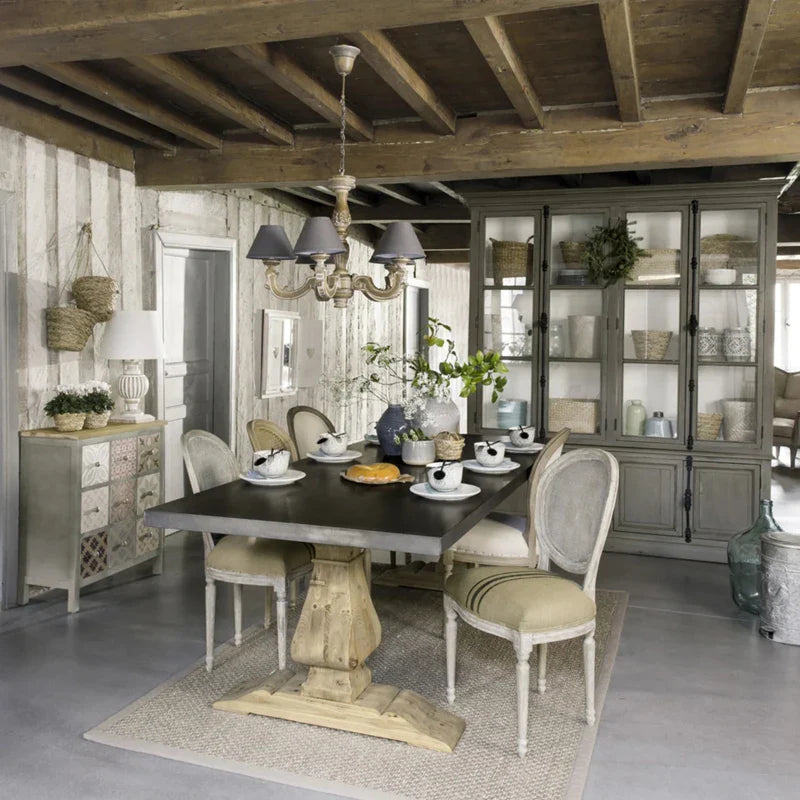 Antique Industrial Zinc Top Solid Oak Wood Legs Dining Table