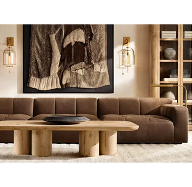 Luxury Modern Oak Wood Coffee Table with Cylindrical Supports Design