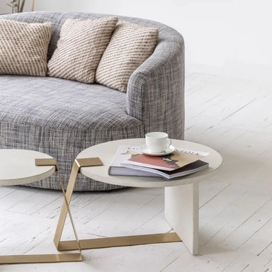 Elegant Mid-Century Round Concrete Stainless Steel Coffee Table for Living Room