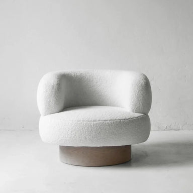 Luxurious White Fleece Swivel Accent Chair Modern Wooden Base Living Room