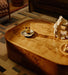 Nordic Modern Luxury Wood Coffee Table, Olive Ash Burl Living Room Centerpiece