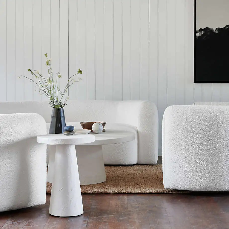 Elegant Italian Nordic Curved Boucle Sofa: Luxurious White Fabric Living Room Seating
