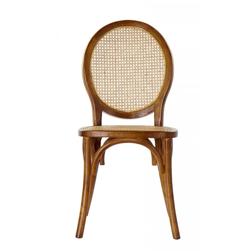 Elegant Solid Oak Wood Round Rattan Back Dining Chair for Events & Home