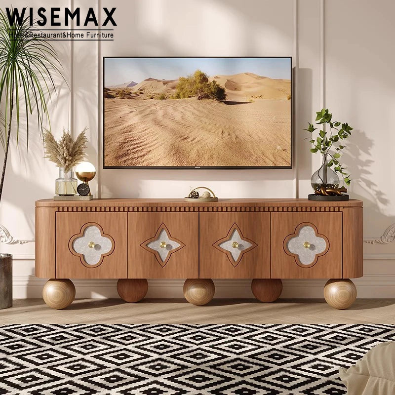 Modern Wooden TV Console Cabinet with Four Doors for Living Room Media Console