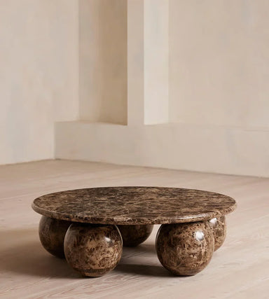 Vintage Earthy Brown Natural Marble Ball Base Round Coffee Table