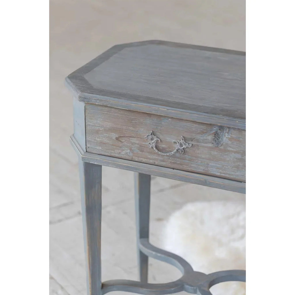 Chic French Vintage Recycled Pine Wood Nightstand with Drawer - Antique Blue Finish