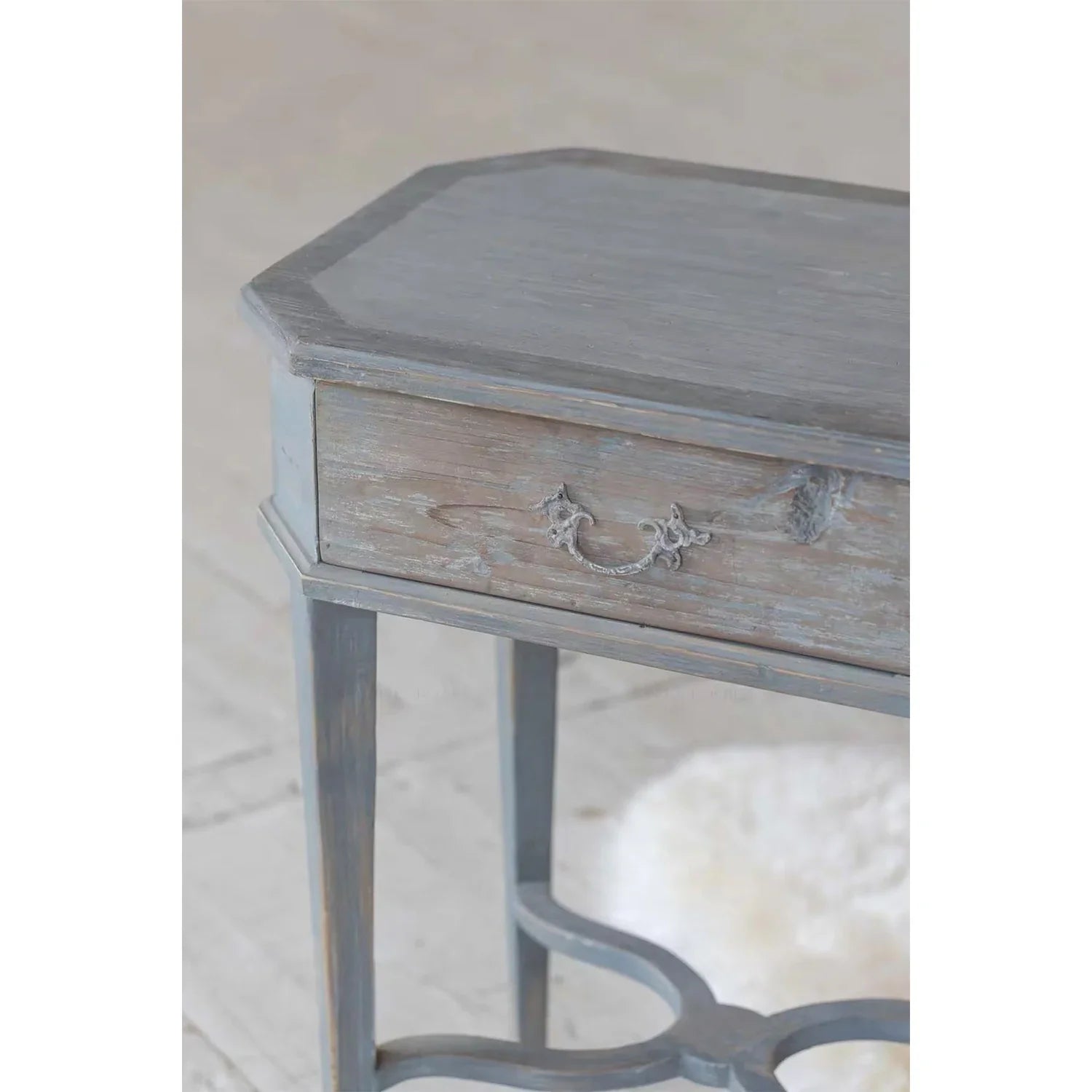 Chic French Vintage Recycled Pine Wood Nightstand with Drawer - Antique Blue Finish