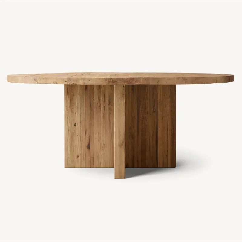 Elegant Solid Wood Round Dining Table for Home, Hotel, Villa - Customizable Sizes