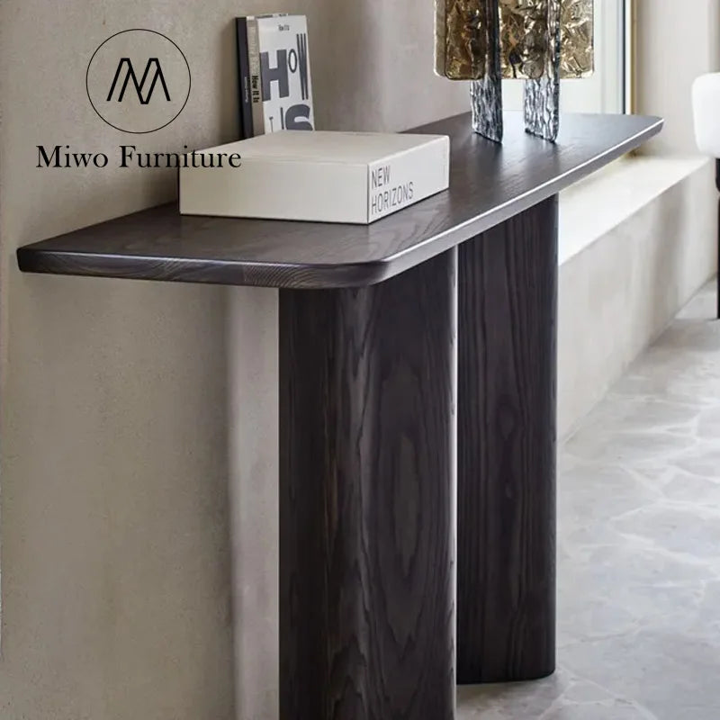 Black Solid Wood Narrow Rectangular Entryway Corridor Console Table