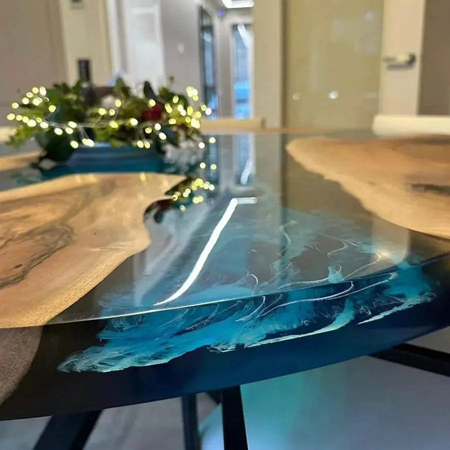 Artisan Epoxy River Round Dining Table, Solid Wood Slab Cafe Kitchen Furniture